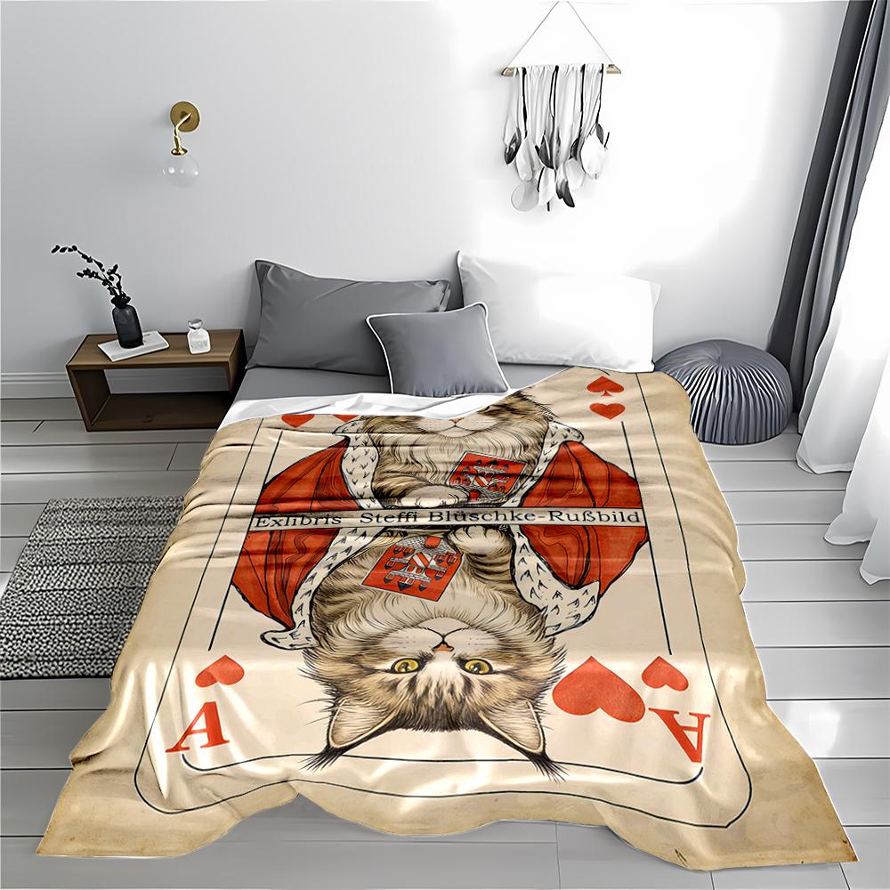 Royal Cat Playing Card Design blanket King of Hearts Style Decor blanket, suitable for use in the bedroom, living room, on the sofa