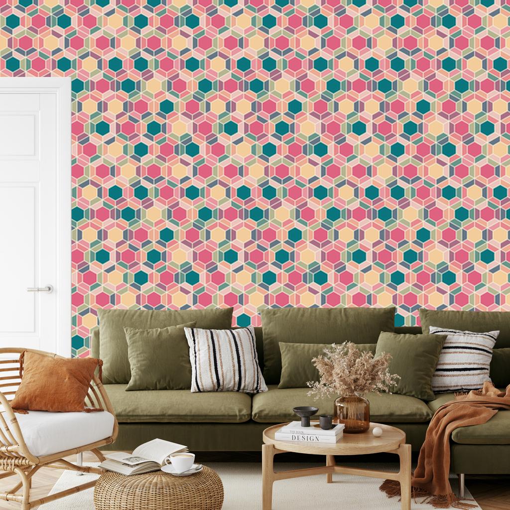 Colorful geometric retro pattern wallpaper for living room and bedroom 50x1000