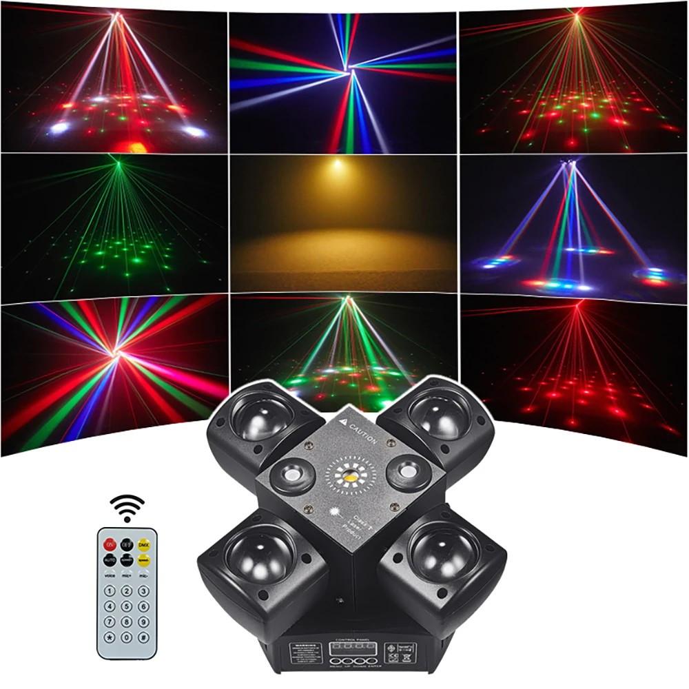 4 Arm Stage Beam Laser Light LED Beam Moving Head Stage Light DMX512 Sound Control KTV Laser Disco Bar Party Light