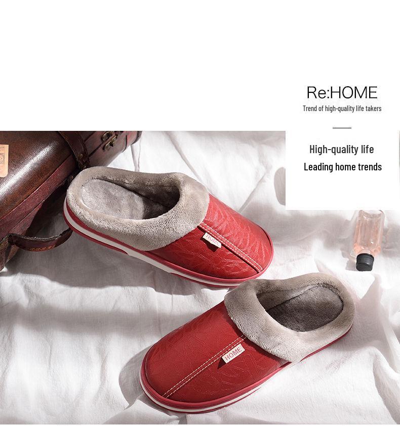 Мужские водонепроницаемые хлопковые тапочки очень большого размера - Зимняя домашняя нескользящая теплая обувь