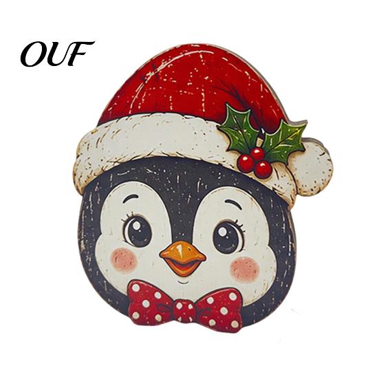 Christmas Craft Party Favors Wooden Vintage Sign, Rustic Wood Table Ornament, 2D Santa Claus Decorative Indoor Signs Snowman Penguin Desktop Sign for
