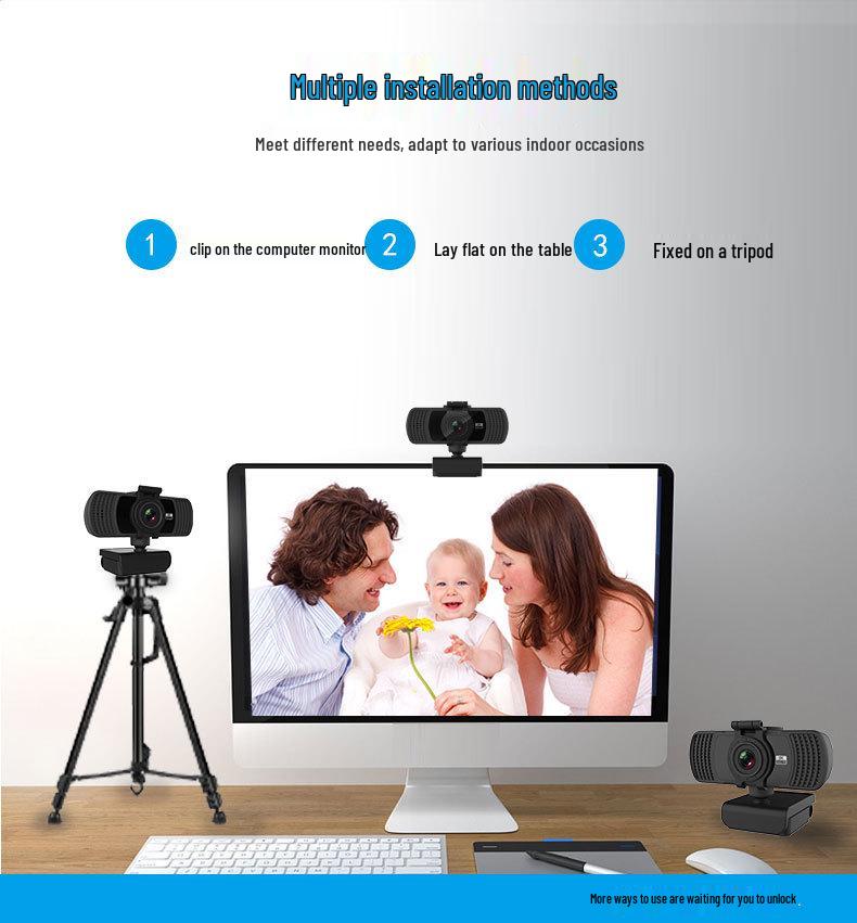 2K HD 1080p веб-камера со встроенным микрофоном, 4 МП, не требует драйверов для прямой трансляции