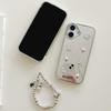 iPhone 16 Case Mirror Finish Electroplated Heart Design TPU Acrylic Phone Cover with Silver Beads Strap