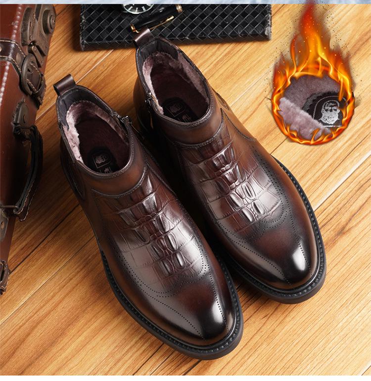 Мужские зимние ботинки-хайтопы из натуральной кожи с бархатной подкладкой