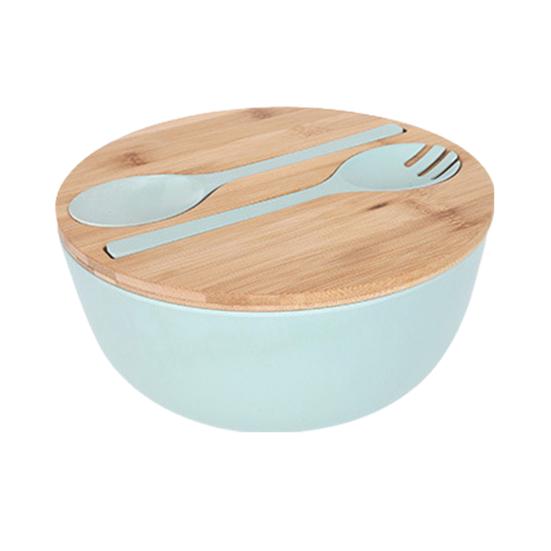 Салатница емкостью 3340 мл с крышкой, вилкой, ложкой, экологически чистый большой набор для сервировки салата из бамбукового волокна