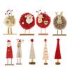 Christmas Tabletop Decoration Plush Wool Felt Reindeer Santa Tree Figurine with Wooden Base for Winter Tiered Tray Mantel Decor