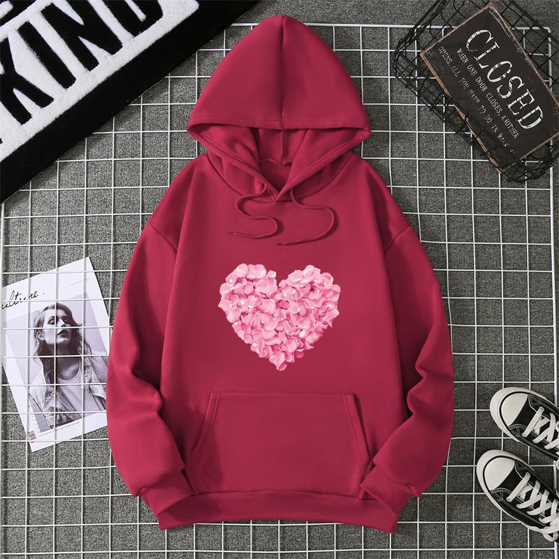 Yurak shaklidagi bosma grafik kaputlar Yoqimli liboslar Moda bo'sh pullover Sweatshirt Kundalik qizlar uchun qalpoqli toplar