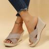 Cross-border Foreign Trade Large-size Women's Shoes New Wedge Heel Hemp Rope Thick-soled Thick-heeled Muffin Bottom Cool Slippers