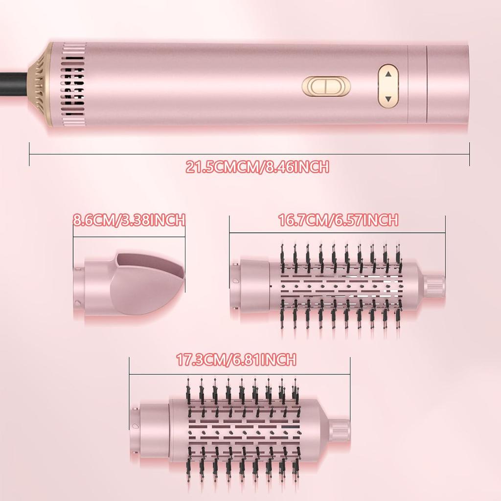 3 in 1 Curl Brush Heat Brush, 200 Millions Negative Ionic Hair Styler, Hair Dryer Set with 38/50MM Thermal Brush & Dryer, (Pink)
