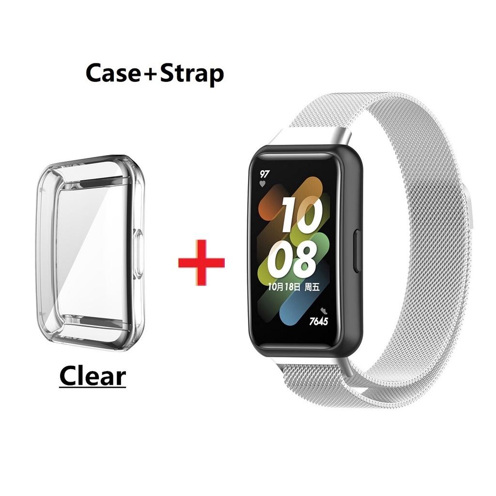 Ремешок + чехол из ТПУ для Huawei Band 8 7 6 Honor 6 Pro металлический магнитный ремешок для часов из нержавеющей стали