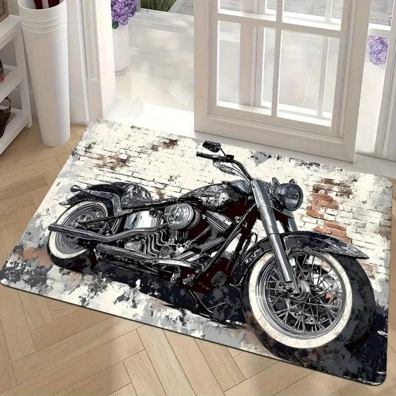 VIKAMA Motorcycle Flannel Rug, Non-Slip Absorbent Doormat for Entryway, Garage & Bathroom, Soft Home Decor Carpet