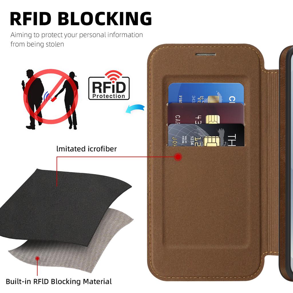 Для Samsung Galaxy S25 Магнитный чехол с RFID-блокировкой и держателем для карт, Кожаная крышка для телефона