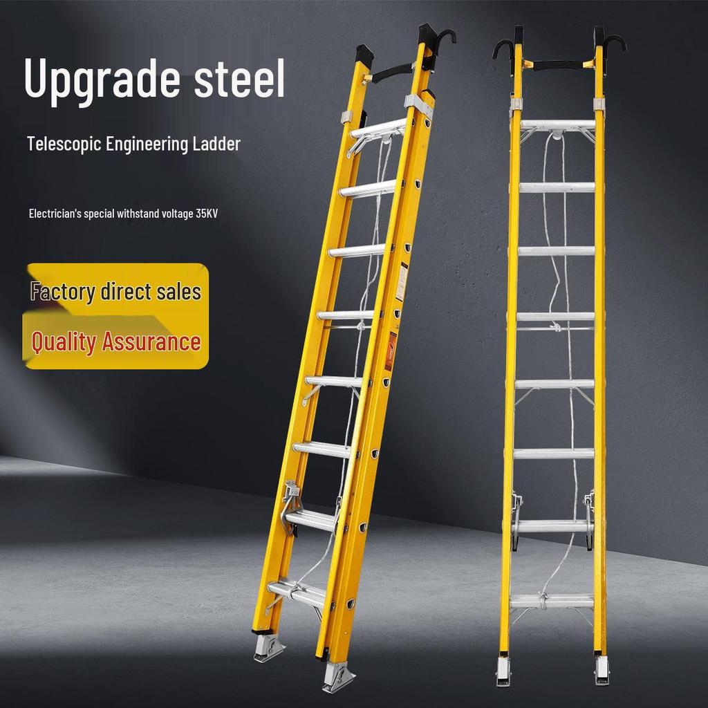 Изолированная телескопическая лестница с железными ножками и поперечиной из алюминиевого сплава - Стеклопластиковая подъемная лестница для электрика