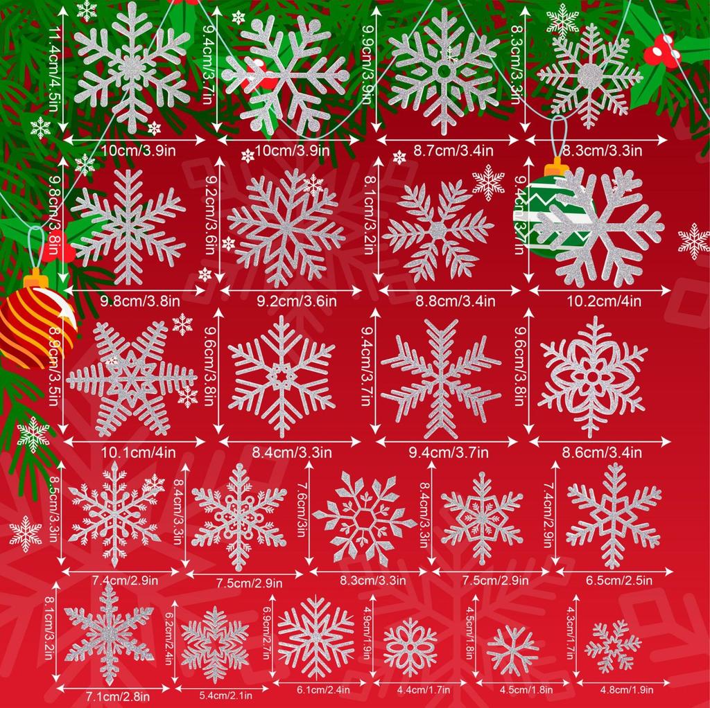 6 Glass Window Stickers, Snowflakes, Glitter Christmas Decoration Window Stickers, Static Christmas Window Stickers
