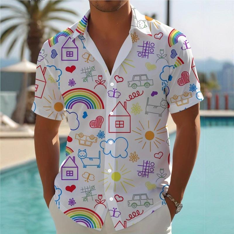 Popular Creative Element Shirt 1D Digital Printing Trend Loose Short Sleeve Shirt Tropical Hawaiian Shirt
