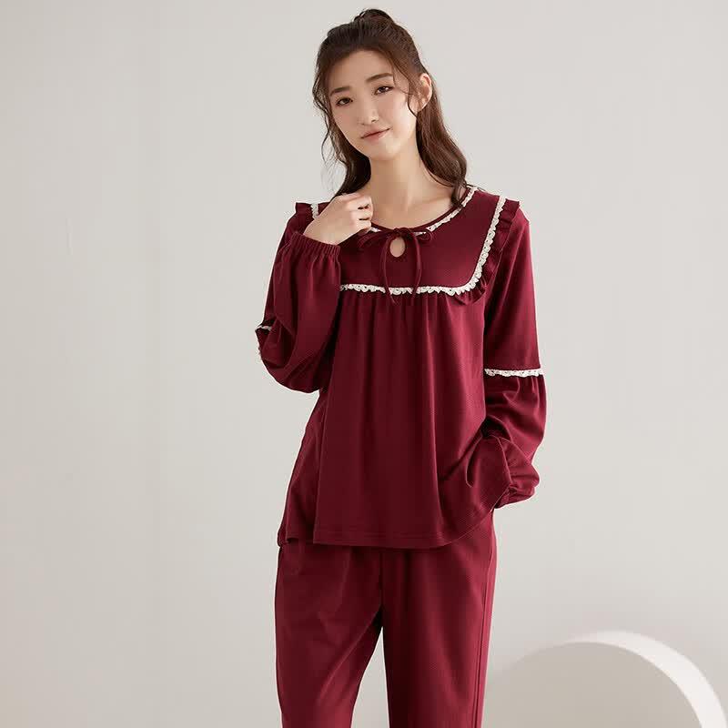 Fenteng Women's Pure Cotton Festive Red Loungewear Set