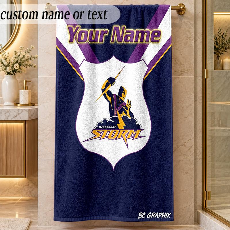 Beach TowelMelbourne Storm Custom Name Text Personalized Soft Towel for Beach Pool Indoor Home Decor Gift