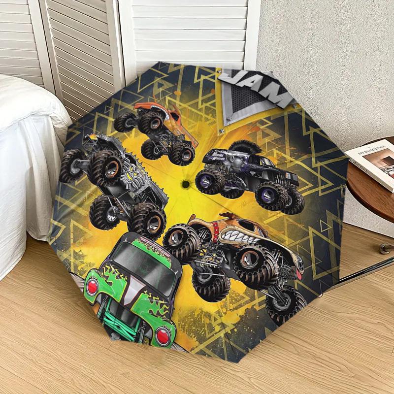1pc Monster Jam Truck Party Plates Umbrella with Plastic Handle,Suitable for All Seasons Home Travel Outdoor UmbrellaDD632
