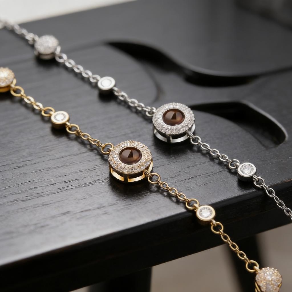 Atoztide Custom Photo Projection Bracelet For Women Men Alloy Copper Jewelry Zircon Chain Personalized Family Birthday Gift
