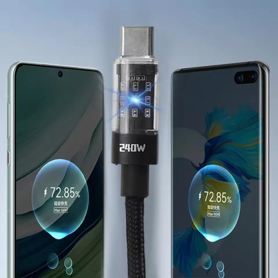 240W USB to Type C Super Fast Charging Cable QC 3.0 LED Digital Display Phone Charger Data Cord For Samsung Huawei OPPO