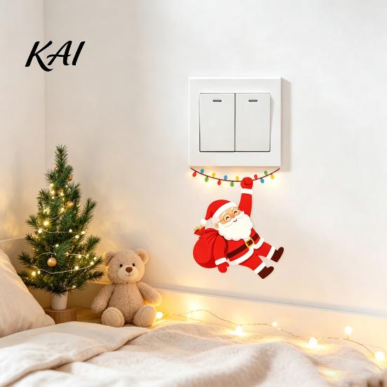 Christmas Wall Murals Santa Claus on Swing Switch Sticker, Decorative PVC Decal, Outlet Cover Stickers Removable Self-adhesive Light for Bedrooms And