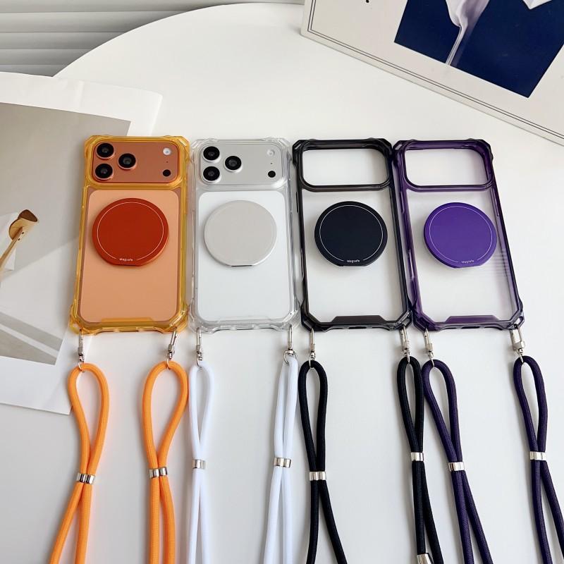 Прозрачный чехол с ремешком для iPhone 17 Pro Max 16 15 13 12 11 14 Plus Air Crossbody Шнурок Пластиковая подставка-зеркало Магнитный держатель Чехол