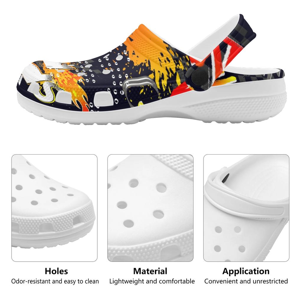 White EVA Clogs with Colorful Print Women Men Breathable Slip On Garden Shoes Beach Pool Bathroom Home Sandals Casual Walking