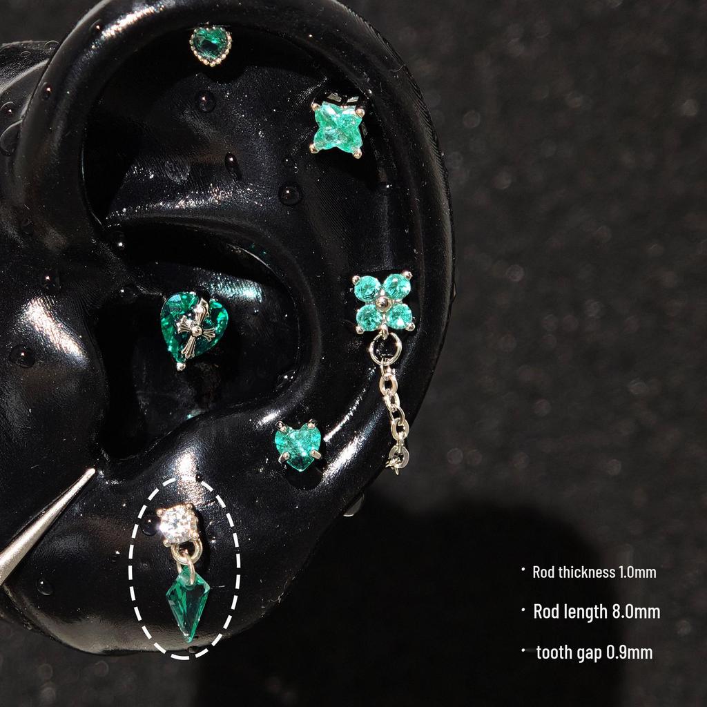 Sparkling Zirconium Titanium Heart & Cross Cartilage Ear Studs - Light Luxury Niche Jewelry