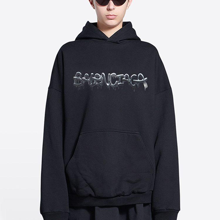 Balenciaga Женская толстовка с капюшоном Slime Широкий крой Черный 675003TLVF21069