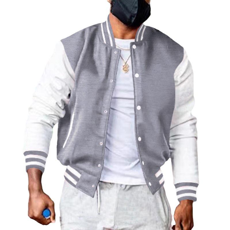 Мужская флисовая бейсбольная куртка Cross-Border: Классический свободный крой, воротник-стойка, застежка на пуговицы для осени и зимы.