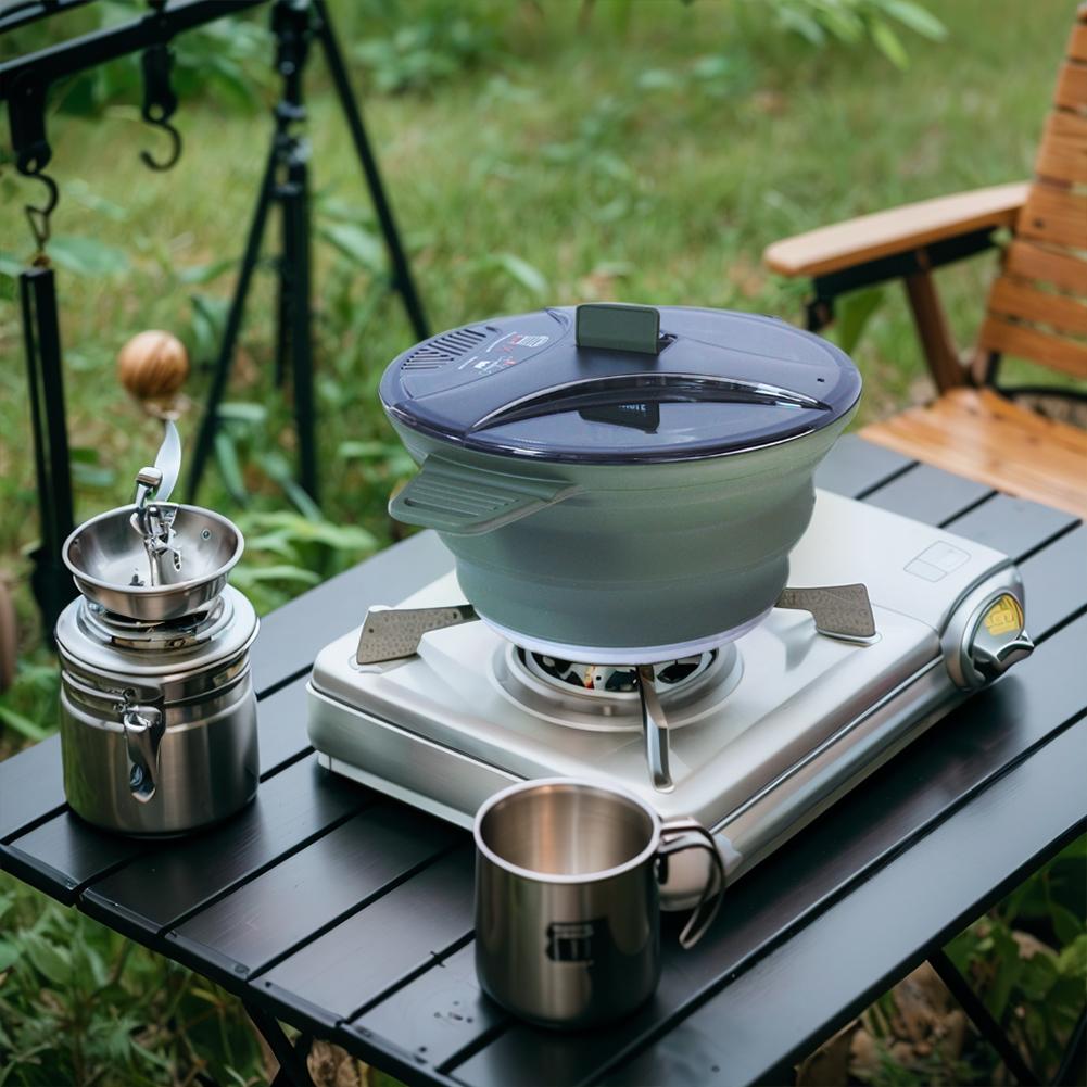 Outdoor Collapsible Pot with 2 Foldable Bowls Heat Resistant Cook Pot Tableware Stainless Steel for Hiking Backpacking
