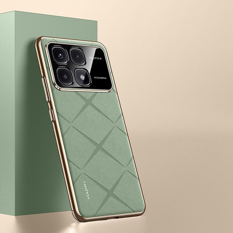 Роскошный кожаный чехол для телефона Xiaomi 14T Plating Camera Lens Ptotection Hard Back Cover Shell 14T