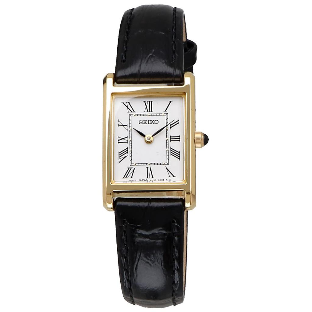 Seiko Watch Square Design Quartz SWR054 White Dial X Black Leather Band [Seiko] Women's [Item]