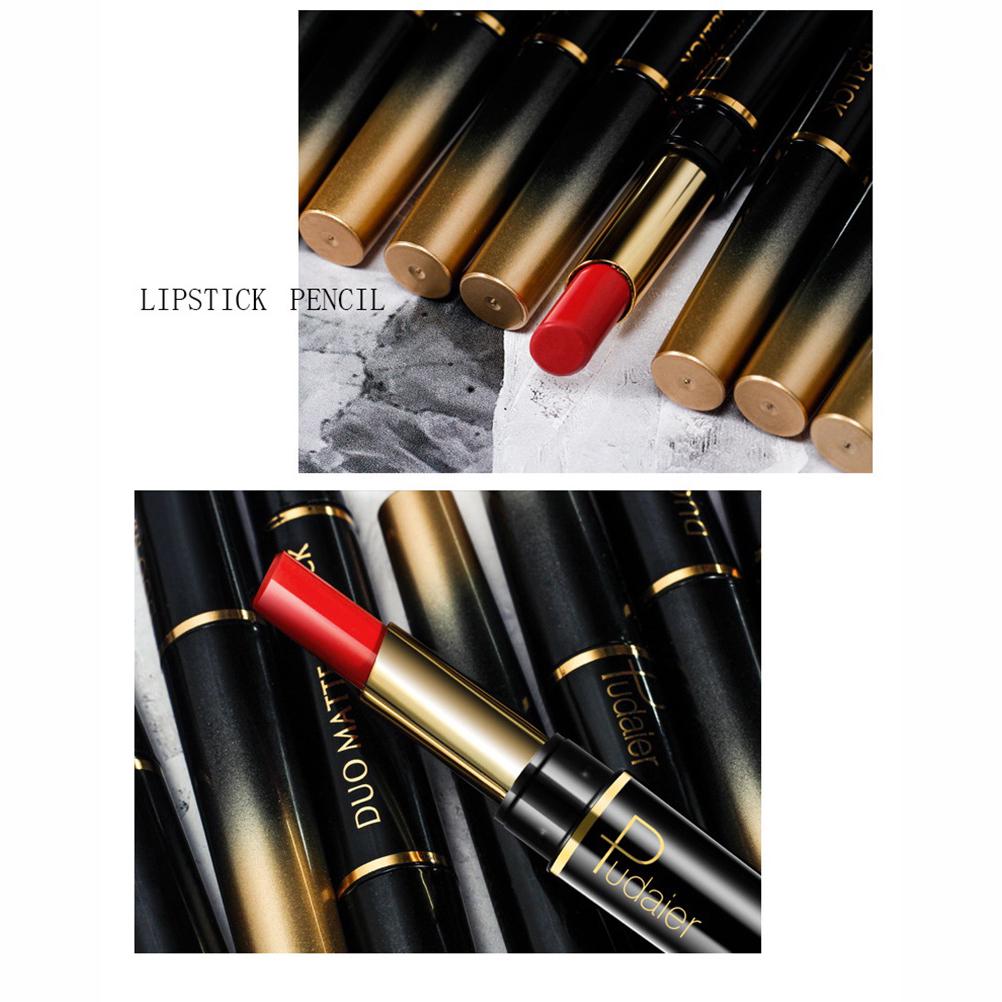 Double-Ended Matte Lipstick Waterproof Long-Lasting Lipsticks In Nude and Dark Red with Lip Liner Pencil