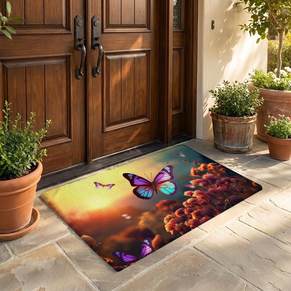 Color Butterfly Floor Mat Flannel Door Mat Non-Slip Bedroom Living Room Home Decor