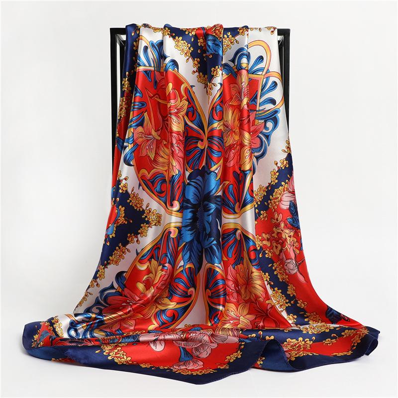 90 * 90cm New Silk Scarf Women'S Spring And Summer Decorative Scarf Sunscreen Travel Shawl Autumn And Winter Scarf Thin Edition