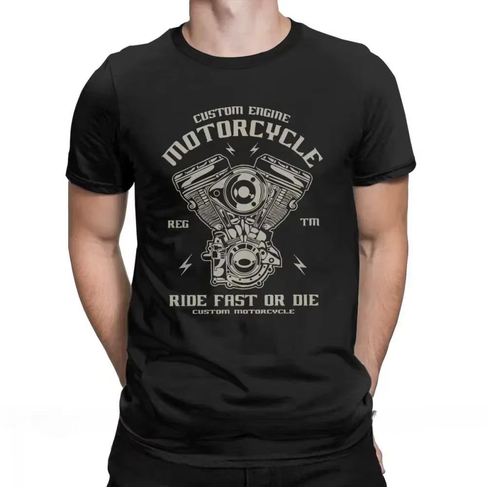 Men T Shirts Biker Engine Motorcycle Ride Fast or Die Funny Short Sleeve Tees Crewneck Tops Printed T-Shirt