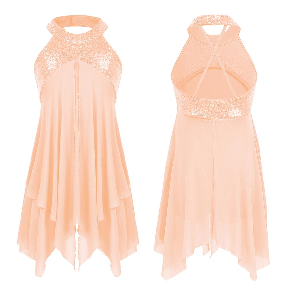 Платье-купальник без рукавов с лямкой на шее и блестками, перекрещивающееся на спине, нестандартное платье-купальник, современные лирические танцевальные костюмы для девочек