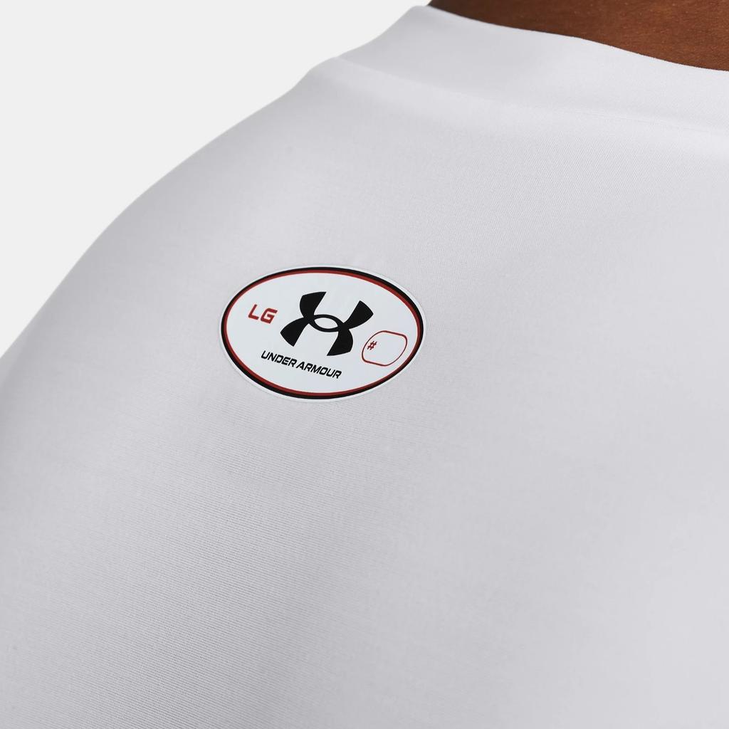 Under Armour Мужская облегающая рубашка для тренировок с круглым вырезом и длинным рукавом HeatGear® OG Logo Print, белая 1387696-100