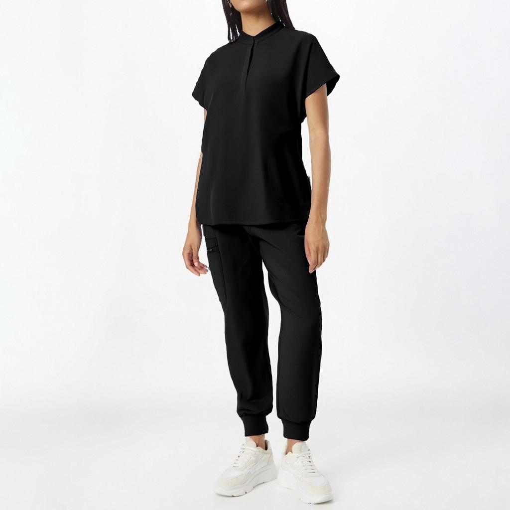 Женские однотонные брюки с короткими рукавами и карманами, брюки с завязками на ногах, комплект из двух предметов для работы