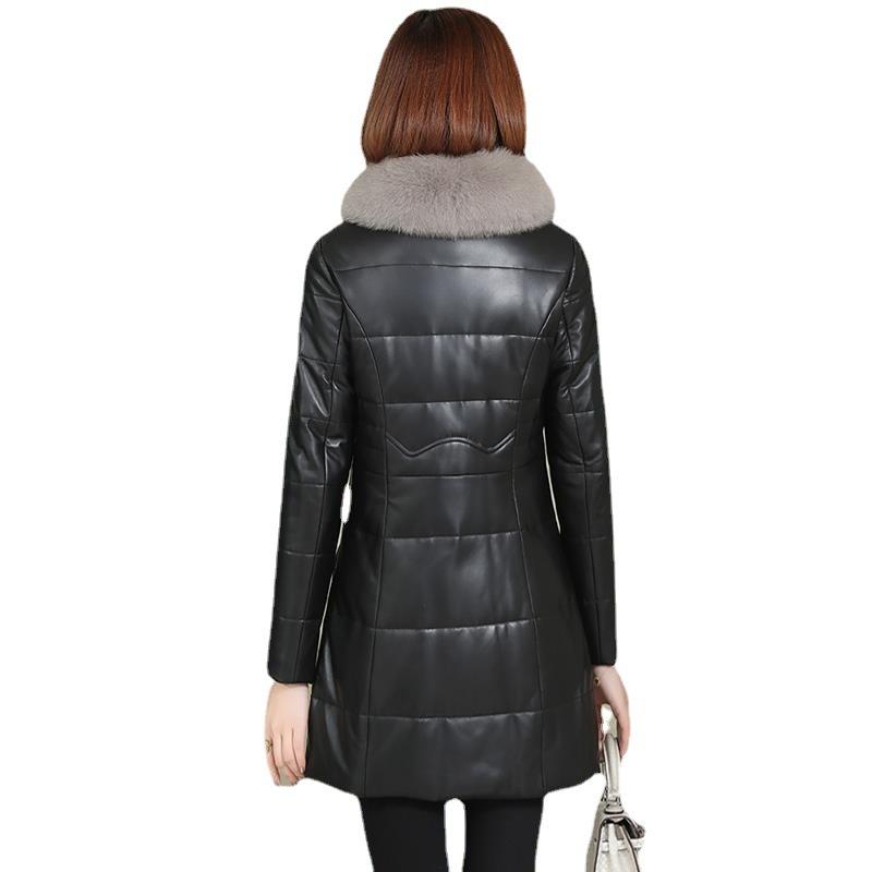 Съемный меховой воротник для женщин, искусственная кожа, воротник средней длины из искусственного лисьего меха и хлопковая соломенная куртка для женской похудения