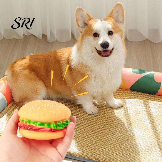 Pet Chew Toy Safe Material 2PCS Dog Squeaky Burger Shape Non-Toxic Vinyl Pets Durable Play for Teeth Cleaning and Active Puppy