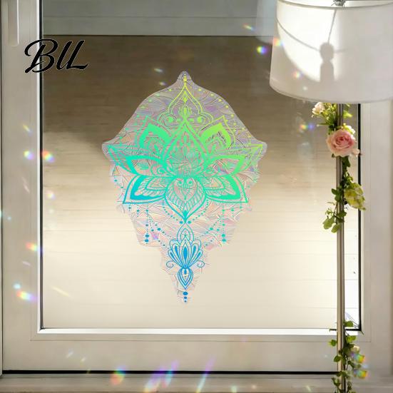Reusable Window Decal Rainbow Suncatcher Cling, Colorful Prismatic Flowers Anti-Collision Sticker, Non-damaging Sticker Static Glass Door for