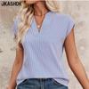 Женские модные повседневные летние весенние блузки и рубашки с v-образным вырезом и короткими рукавами в полоску с принтом
