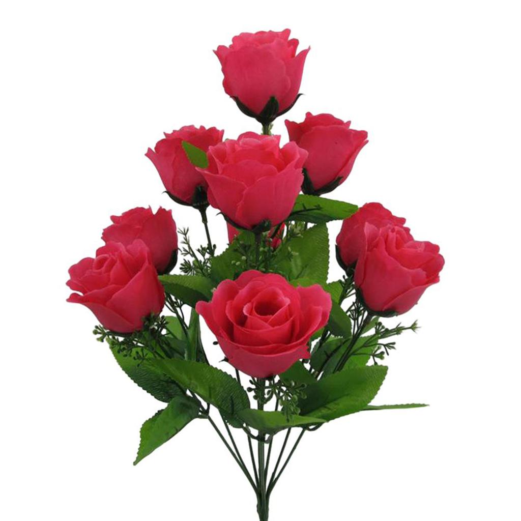 10 головок стеблей Искусственный шелк Поддельные цветы Букет бутона розы Свадебный дом Открытый