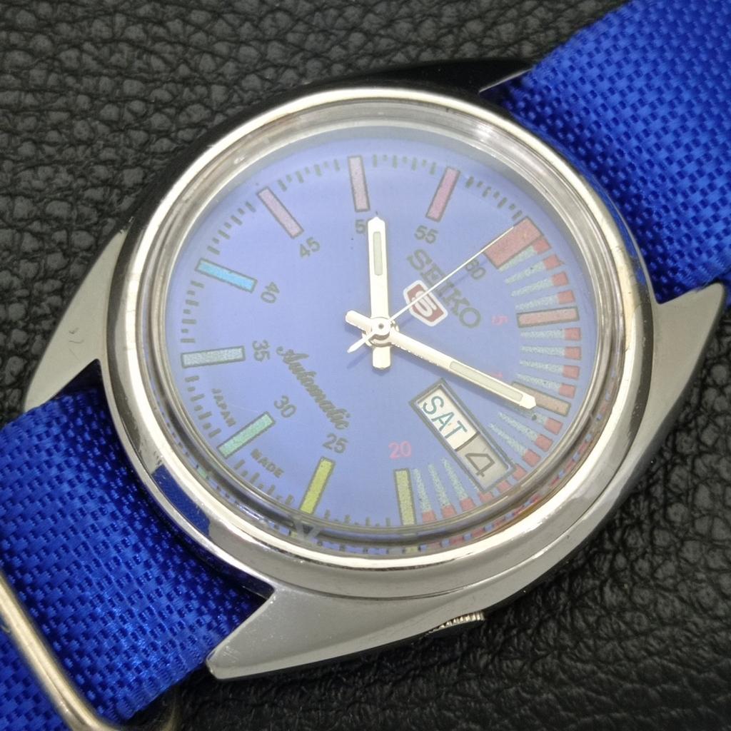 VINTAGE SEIKO 5 AUTOMATIC 7019A JAPAN MENS BLUE COLOR DIAL WATCH a701469-5