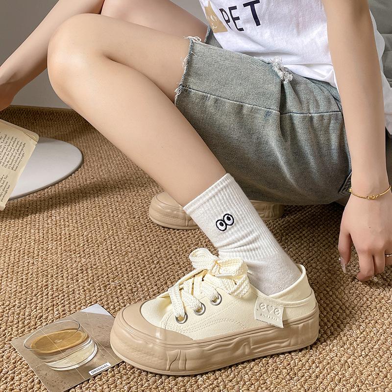 Растворенные парусиновые туфли женские двухслойные туфли Tide Niche Design с круглой головкой Lazy One Pedal парусиновые белые туфли