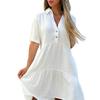 Летнее платье миди с V-образным вырезом, лоскутным подолом, свободным А-силуэтом, короткими рукавами, плиссированным однотонным платьем длиной до колена для пляжных вечеринок и свиданий