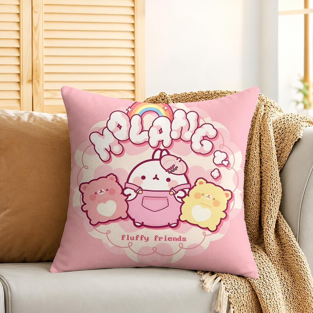Molang Cute Cartoon Cushion Cover Silky Short Plush Invisible Zipper Dustproof Sofa Pillow Case For Home Decor