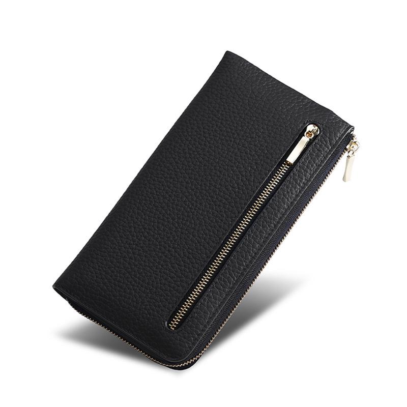 Women's Genuine Leather RFID Wallet with Multi-Card Slots & Zippered Coin Purse